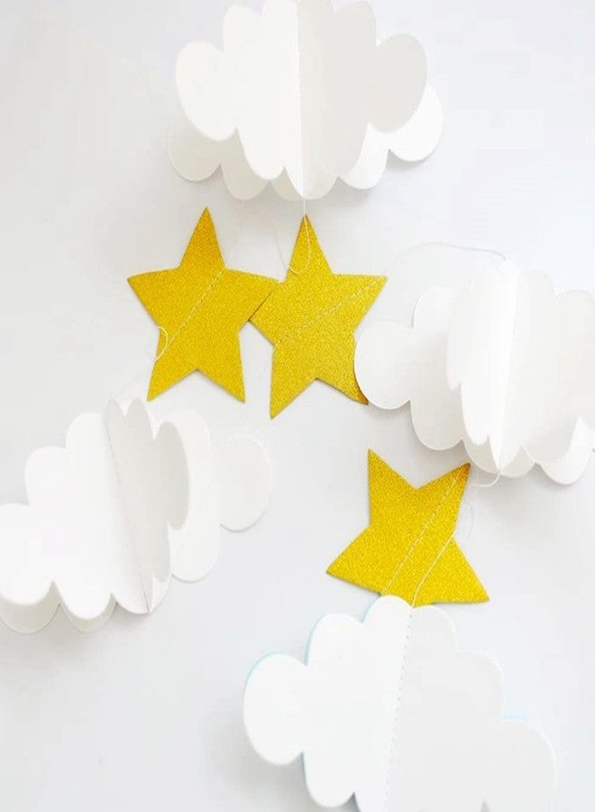 Happy Space (6.5ft x 2pcs) 3D Cloud Moon Star Glitter Banner, Paper Handmade Decoration for Nursery Decor/Baby Shower/Welcome Baby/Theme Parties/Birthday Decoration Pack of 2 (White Yellow + Blue) - Image 3